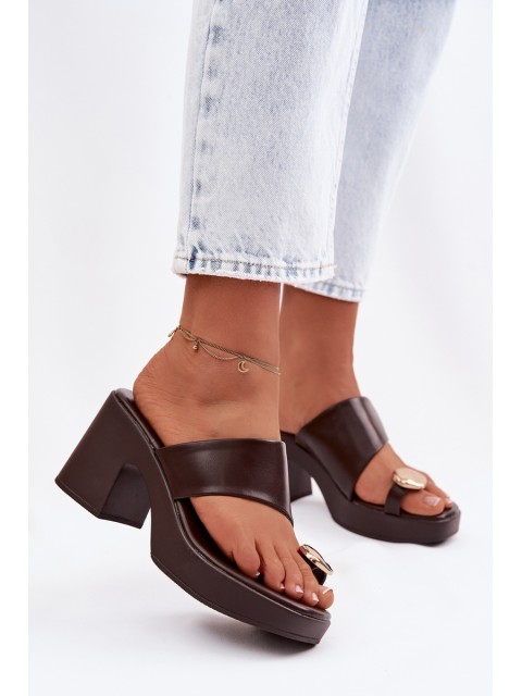Women's Block Heel Sandals With Gold Detail Chocolate Sinora 2