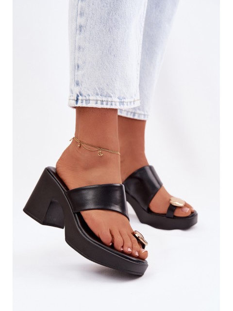 Women's Block Heel Sandals With Gold Detail Black Sinora 2