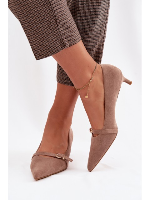 Women's Low Heel Shoes With Decorative Strap Dark Beige Pirela