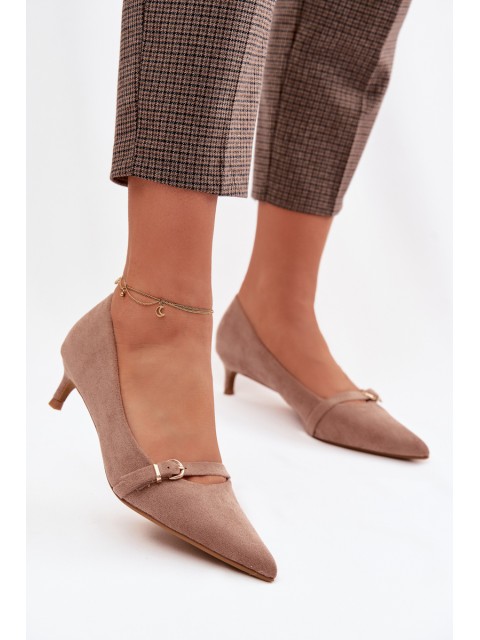 Women's Low Heel Shoes With Decorative Strap Dark Beige Pirela 2