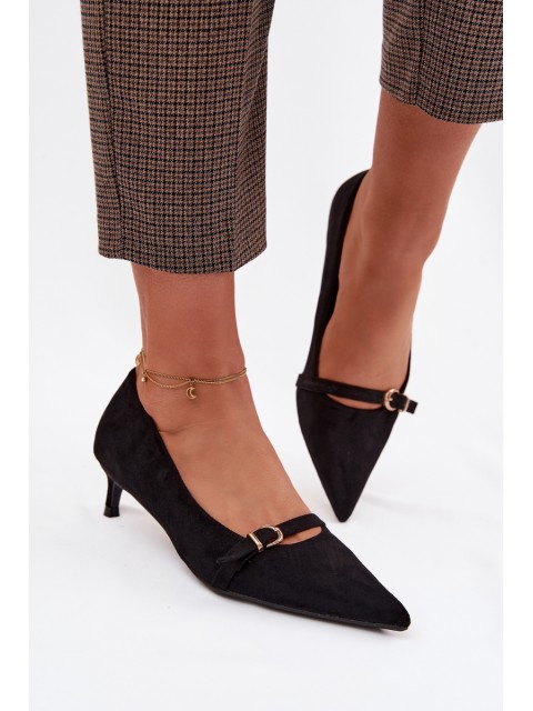 Women's Low Heel Shoes With Decorative Strap Black Pirela