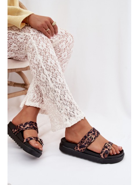 Women's Platform Sandals With Straps And Gold Clips Leopard Rirea 2
