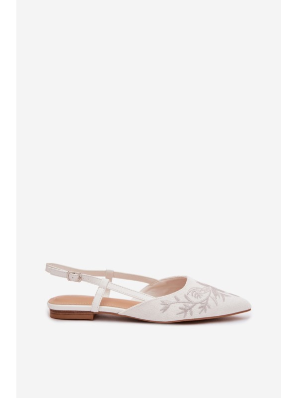Women's Flat White Embroidered Sandals Grelia