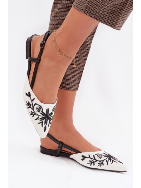 Women's Flat Black Embroidered Sandals Grelia