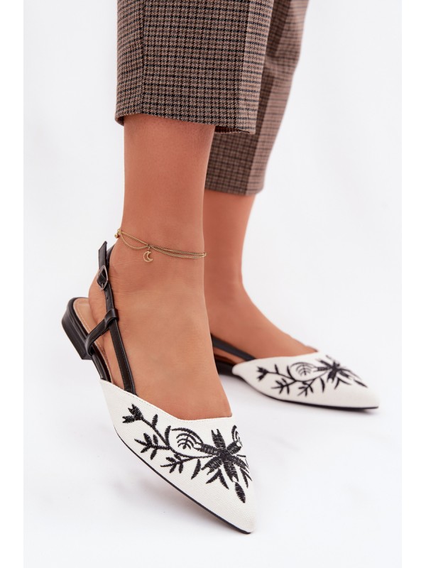 Women's Flat Black Embroidered Sandals Grelia