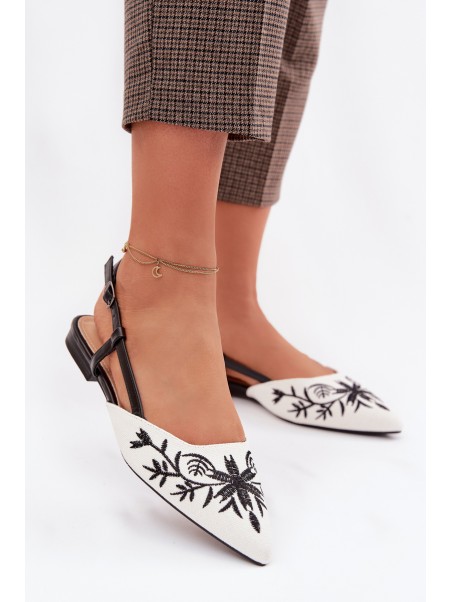 Women's Flat Black Embroidered Sandals Grelia