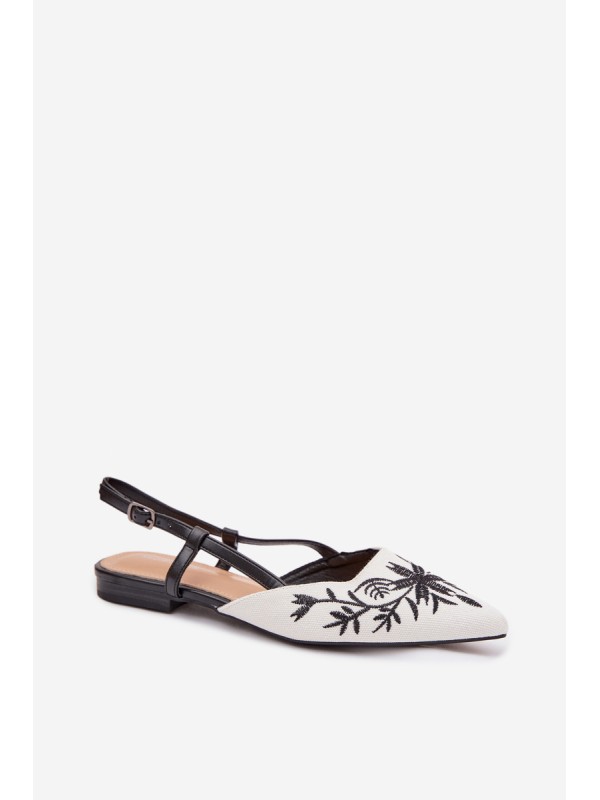 Women's Flat Black Embroidered Sandals Grelia