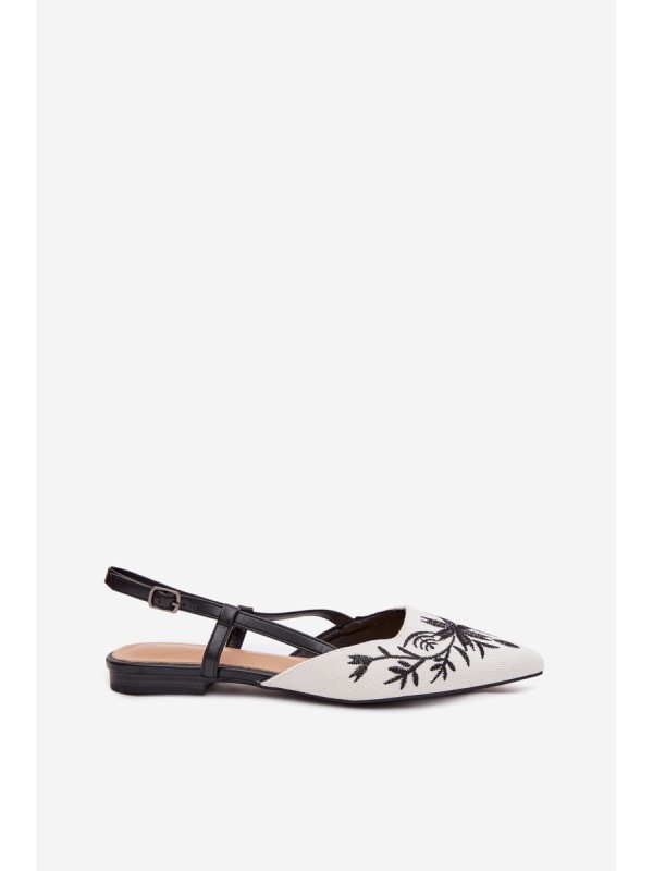 Women's Flat Black Embroidered Sandals Grelia