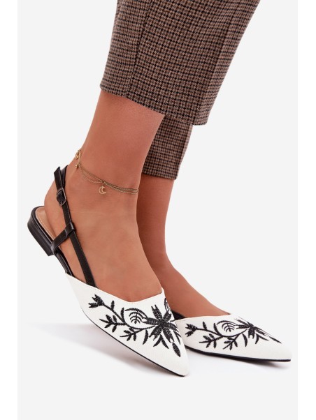 Women's Flat Black Embroidered Sandals Grelia