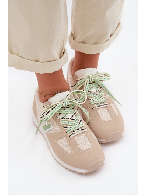 Women's Beige Sneakers with Decorative Lacing Henira