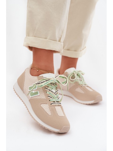 Women's Beige Sneakers with Decorative Lacing Henira 2