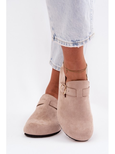 Women's Eco Suede Loafers With Gold Buckle Beige Ismora