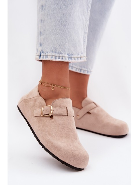 Women's Eco Suede Loafers With Gold Buckle Beige Ismora 2