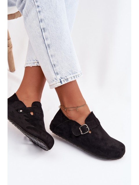 Women's Eco Suede Loafers With Buckle Black Ismora