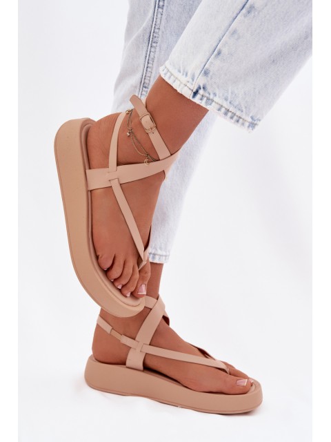 Women's Beige Platform Flip Flops Gelira