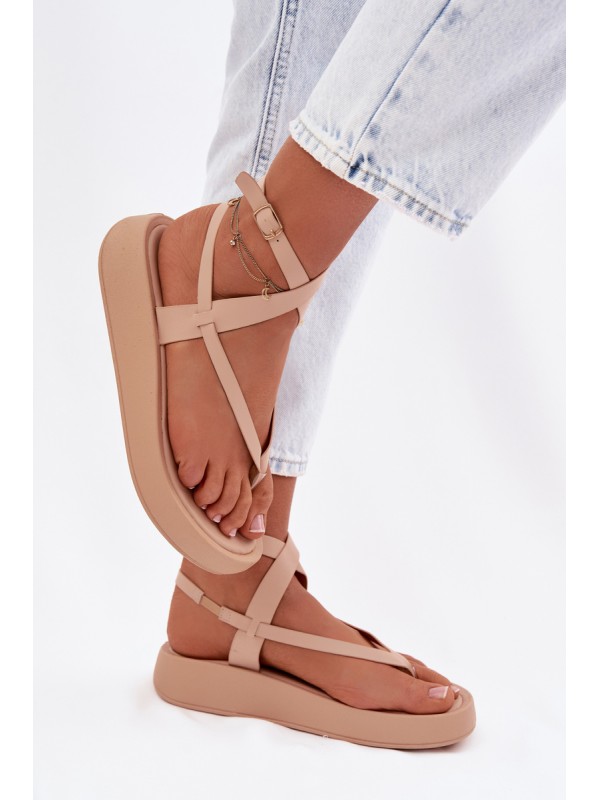 Women's Beige Platform Flip Flops Gelira