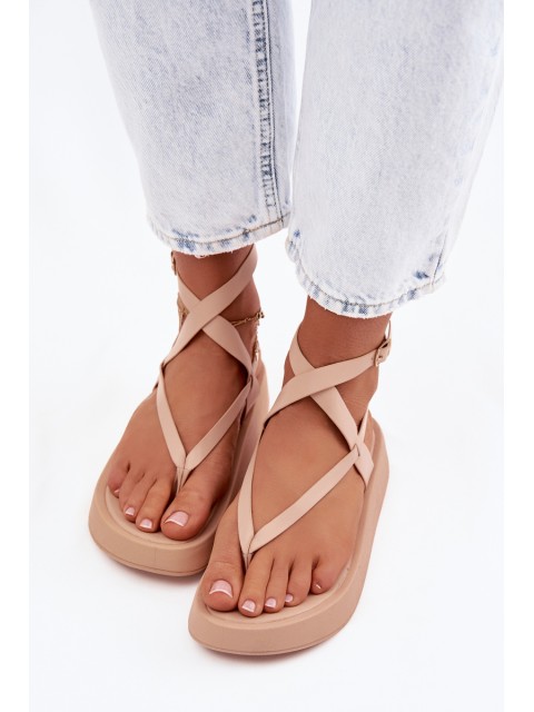 Women's Beige Platform Flip Flops Gelira 2