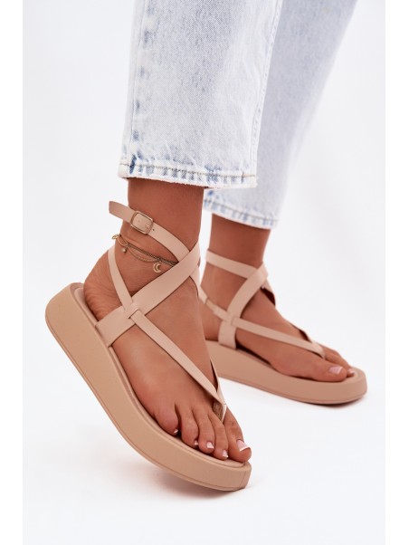 Women's Beige Platform Flip Flops Gelira