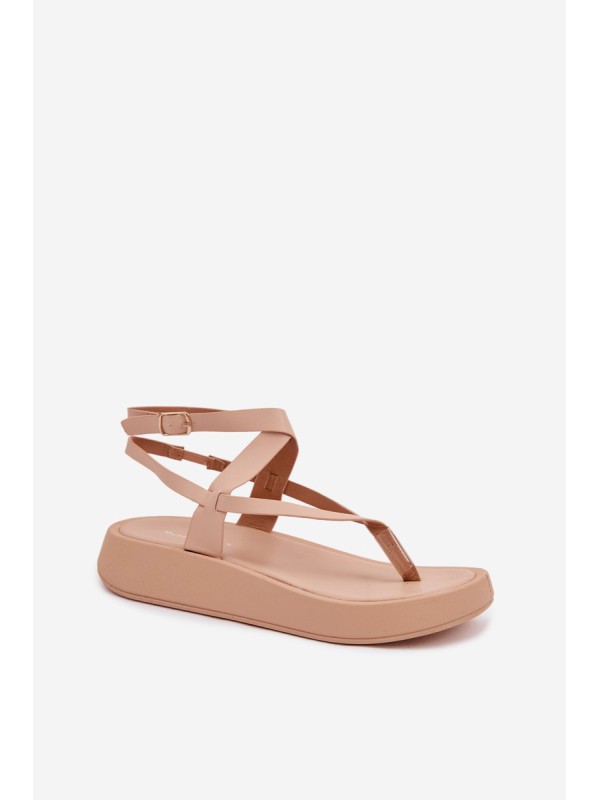 Women's Beige Platform Flip Flops Gelira