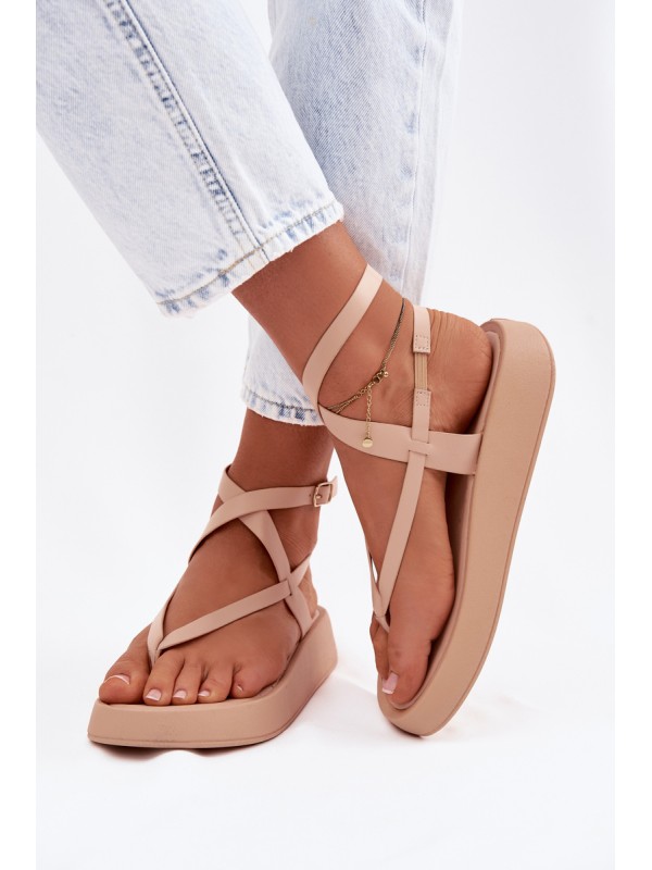 Women's Beige Platform Flip Flops Gelira