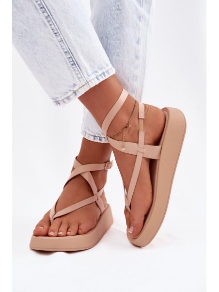 Women's Beige Platform Flip Flops Gelira