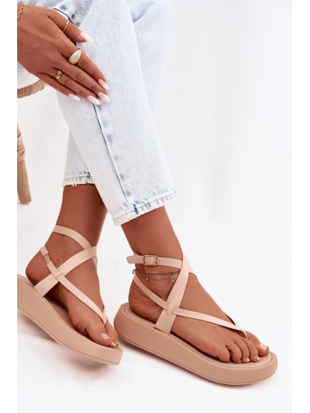 Women's Beige Platform Flip Flops Gelira