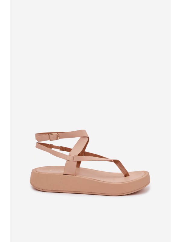 Women's Beige Platform Flip Flops Gelira