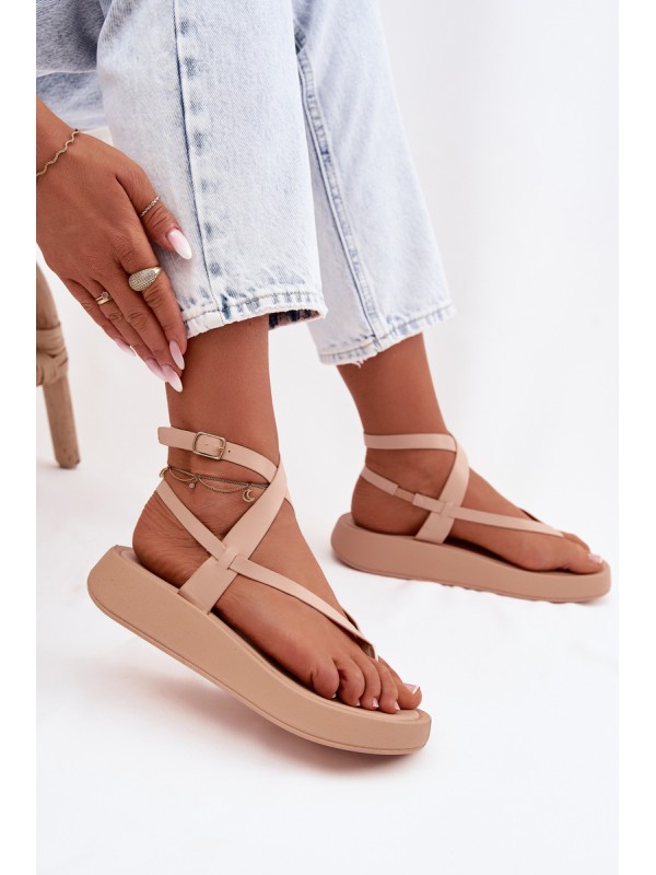 Women's Beige Platform Flip Flops Gelira