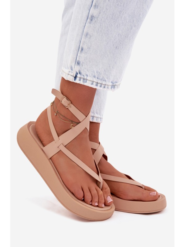 Women's Beige Platform Flip Flops Gelira