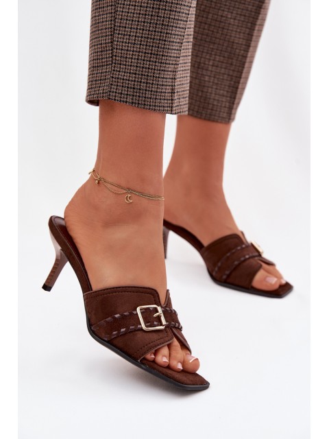 Women's High Heel Sandals With Strap And Gold Buckle Chocolate Jelira