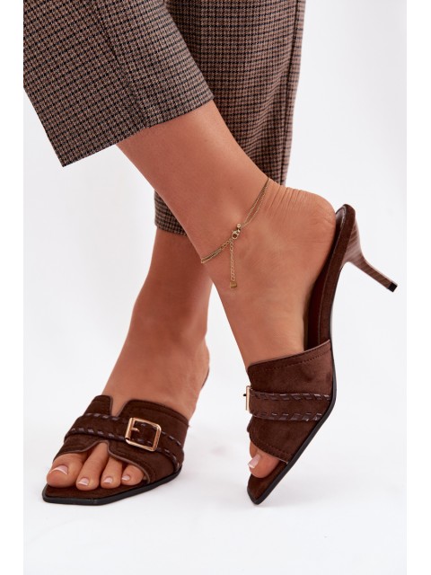 Women's High Heel Sandals With Strap And Gold Buckle Chocolate Jelira 2