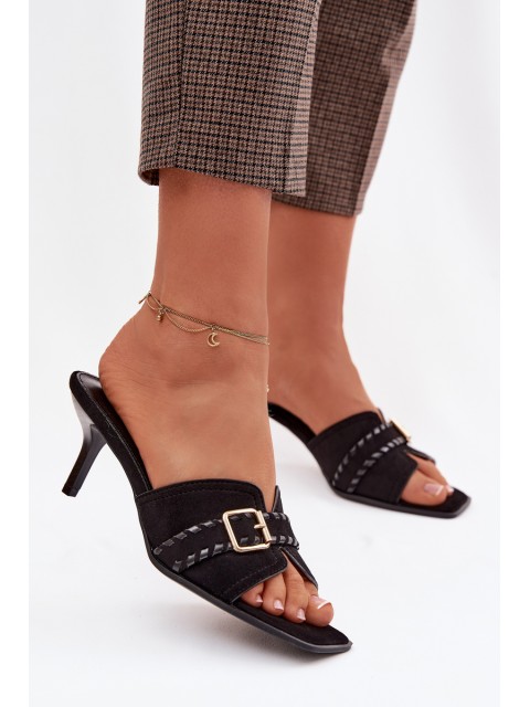 Women's High Heel Sandals With Strap And Gold Buckle Black Jelira 2