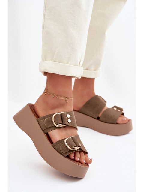 Women's Platform Sandals With Gold Buckles Olive Nelirae
