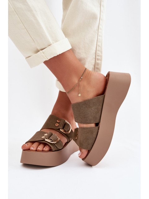 Women's Platform Sandals With Gold Buckles Olive Nelirae 2