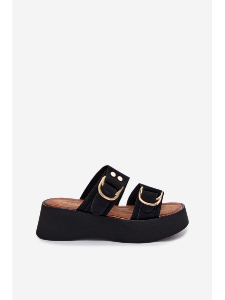 Moteriškos platforminės basutės su auksinėmis sagtimis juodos Nelirae