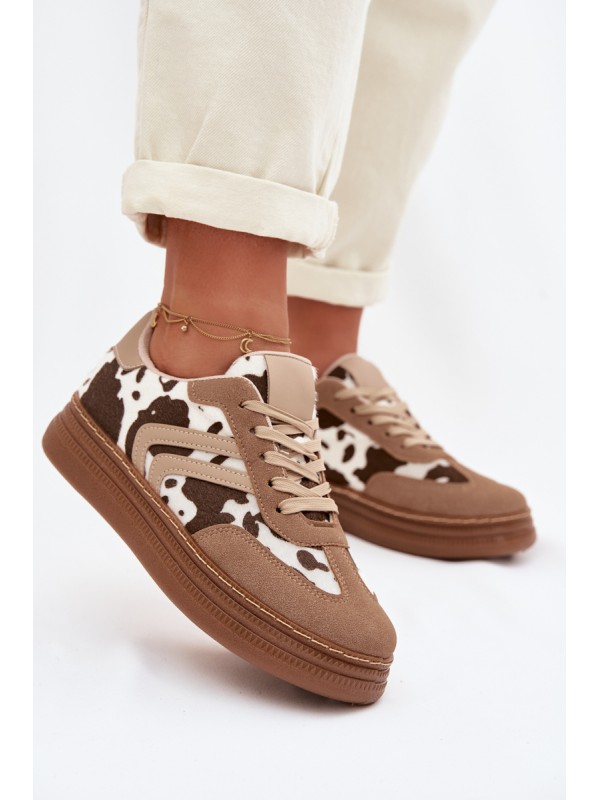 Women's Platform Sneakers with Spots Dark Beige Denissa