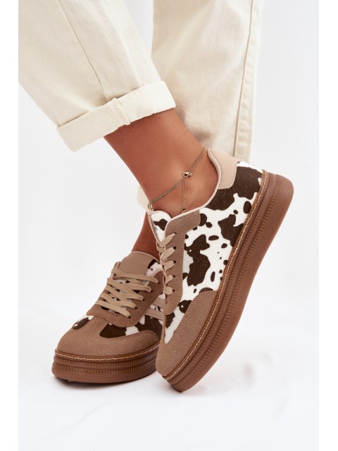 Women's Platform Sneakers with Spots Dark Beige Denissa 2
