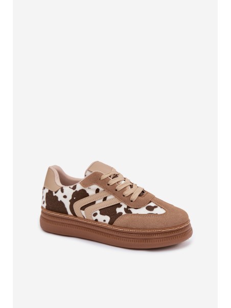 Women's Platform Sneakers with Spots Dark Beige Denissa