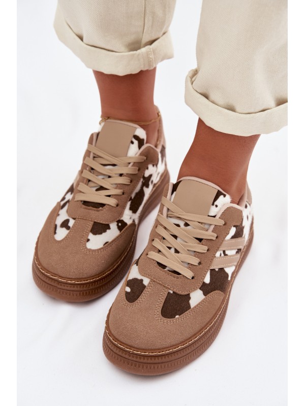 Women's Platform Sneakers with Spots Dark Beige Denissa