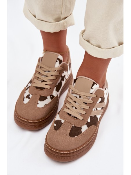 Women's Platform Sneakers with Spots Dark Beige Denissa