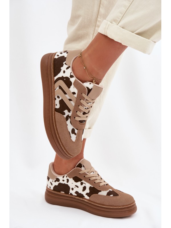 Women's Platform Sneakers with Spots Dark Beige Denissa