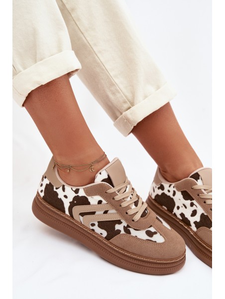 Women's Platform Sneakers with Spots Dark Beige Denissa