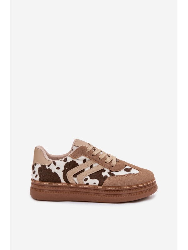 Women's Platform Sneakers with Spots Dark Beige Denissa