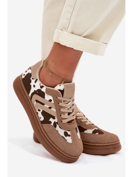 Women's Platform Sneakers with Spots Dark Beige Denissa