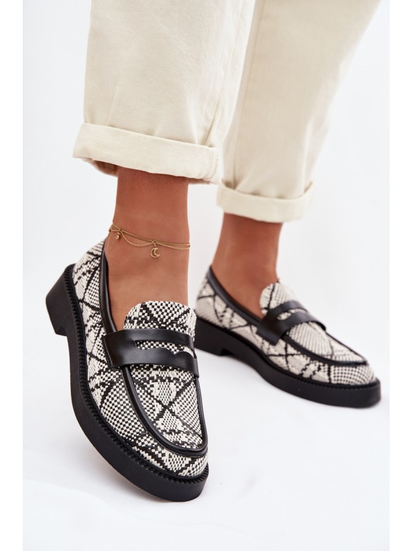 Women's Patterned Black Mokassins Barisa
