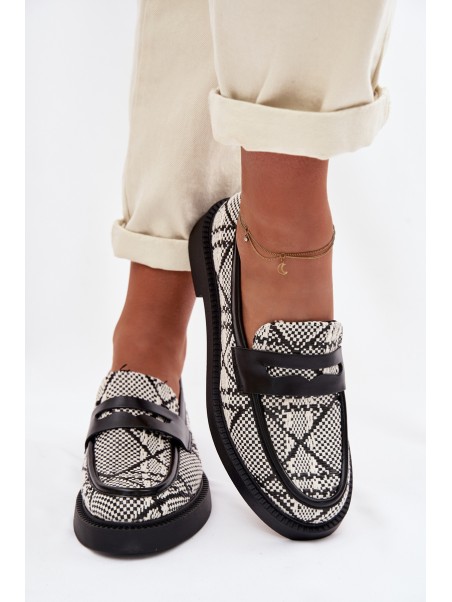 Women's Patterned Black Mokassins Barisa