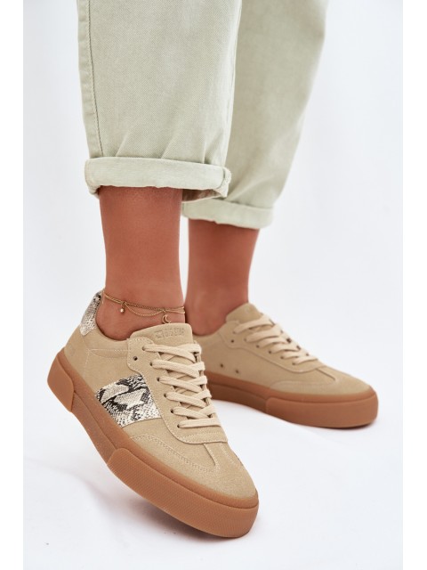 Women's Sneakers With Snake Skin Inserts Big Star TT274298 Beige 2