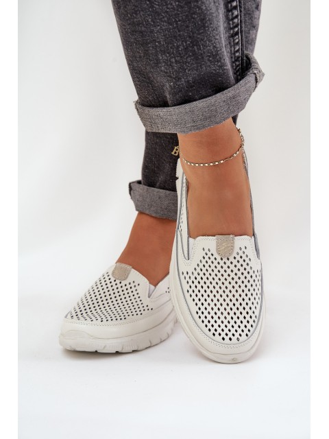 Lightweight Leather Perforated Women's Moccasins On Platform White Tanelora 2
