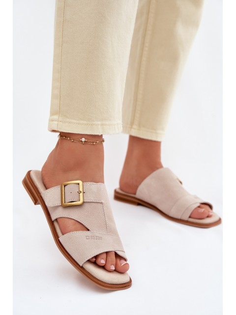 Suede Women's Flat Sandals With Buckle Big Star TT274476 Beige 2