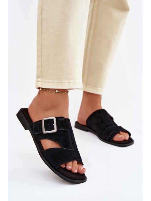 Suede Women's Flat Sandals With Buckle Big Star TT274477 Black 2